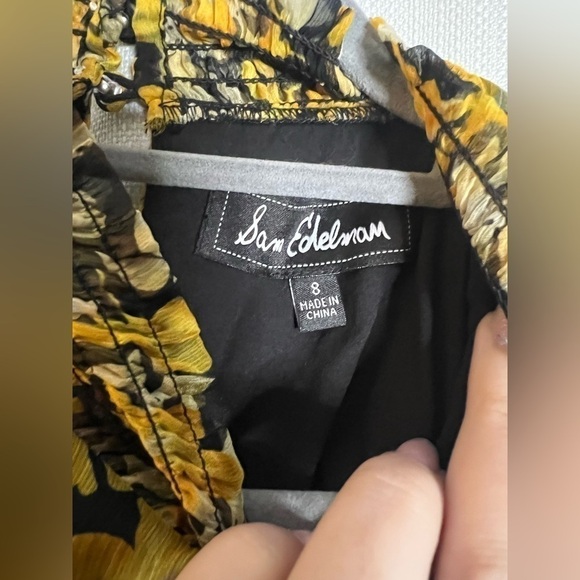 Sam Edelman Floral Yellow and Black Smocked High Waist Dress 8 - Picture 4 of 10